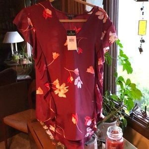 Ralph Lauren burgundy ruffle blouse. Sz L. NWT.
